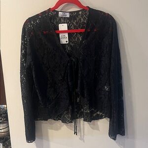 Jon & Anna NWT Black Lace Tie-Front Top